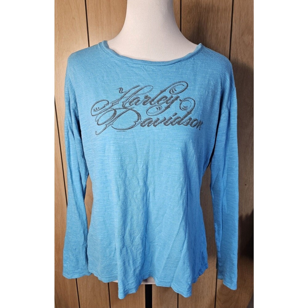 Harley-Davidson Women's Blue Long Sleeve T-Shirt XXL Laconia NH Dealer Graphic